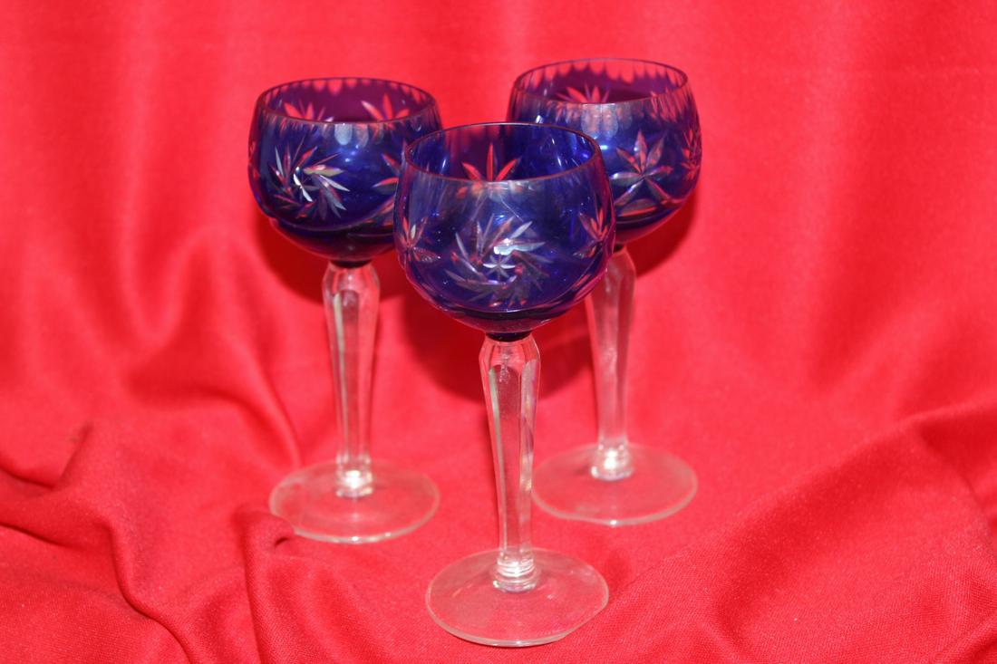 Set of 3 Cut Glass Goblets: 5" tall