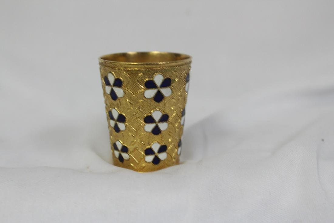 An Enamel Small Container: possibly a toothpick holder - marked - 2 1/2" tall