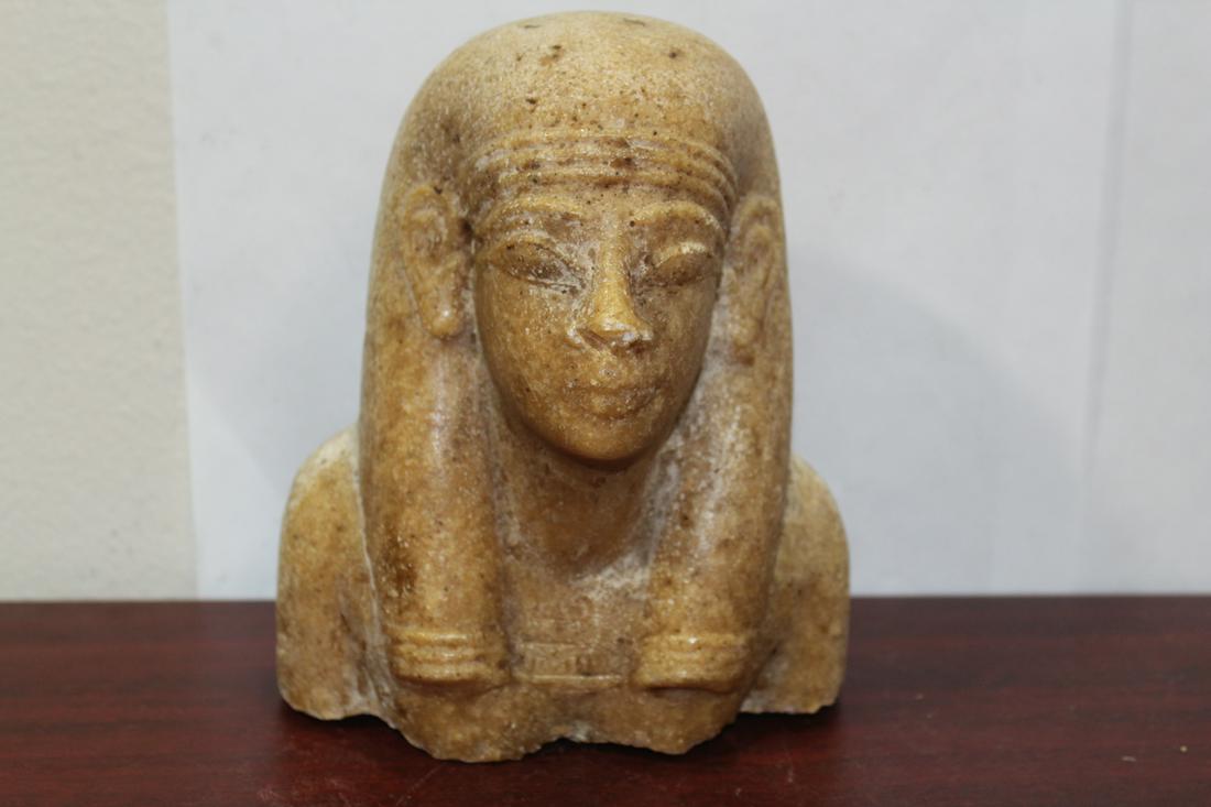 A Heavy Stone Egyptian Bust: please note: nose chip - 7 7/8" tall - possibly old, but exact age is unknown