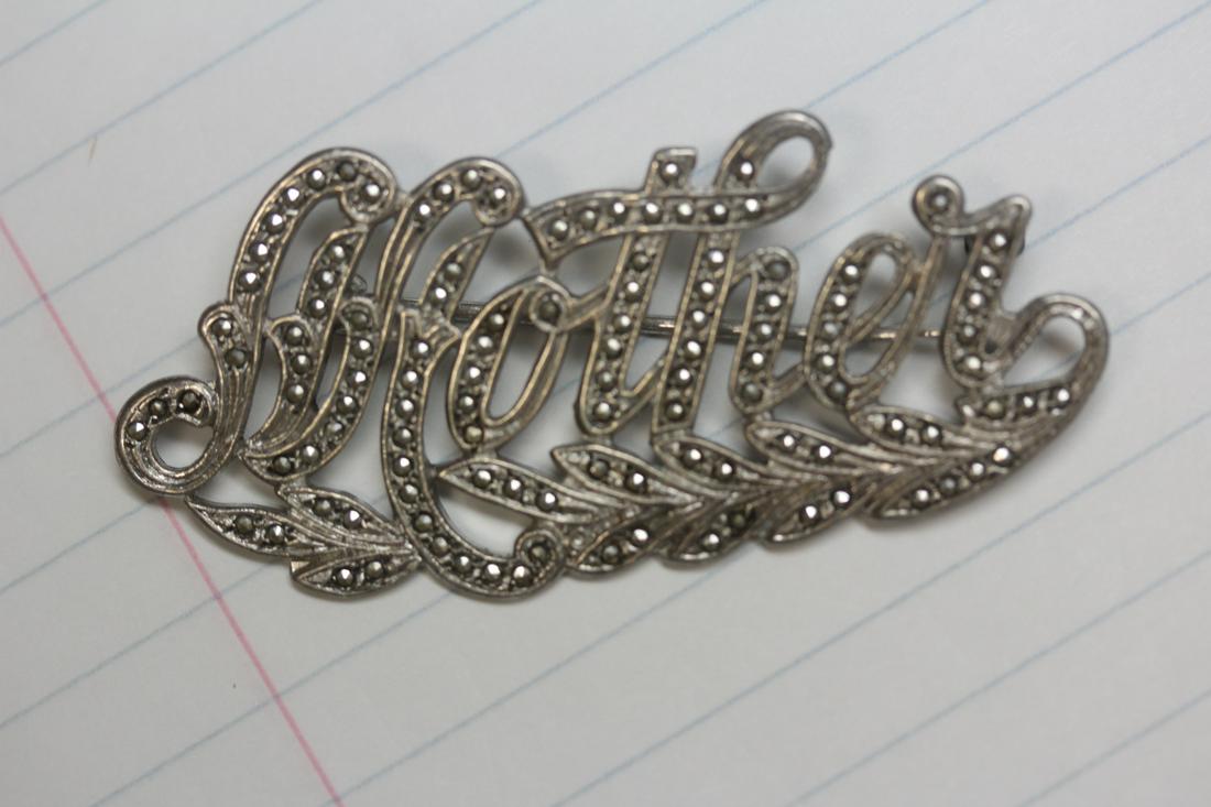 Sterling Marcasite Mother Brooch or Pin: as shown
