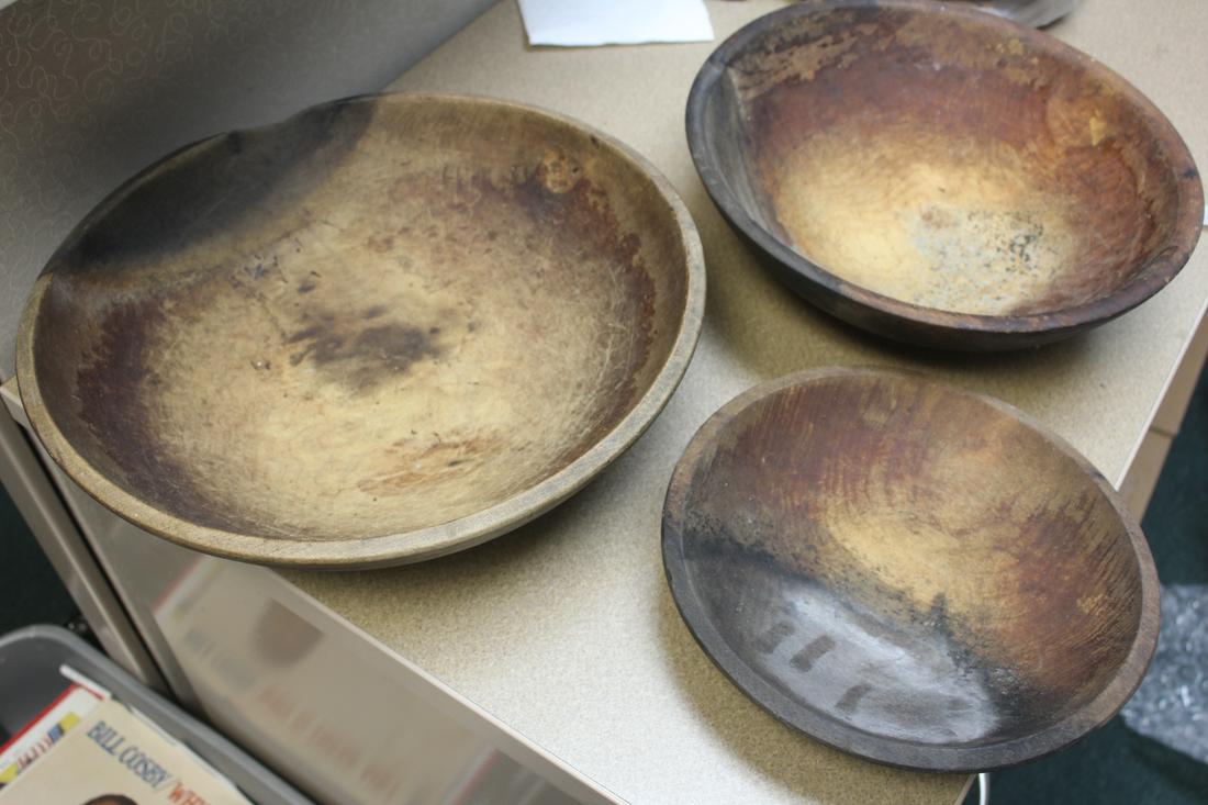 Native American Wooden Bowl: possibly antique/vintage - lot of 3 - largest= 14 3/8" in diameter