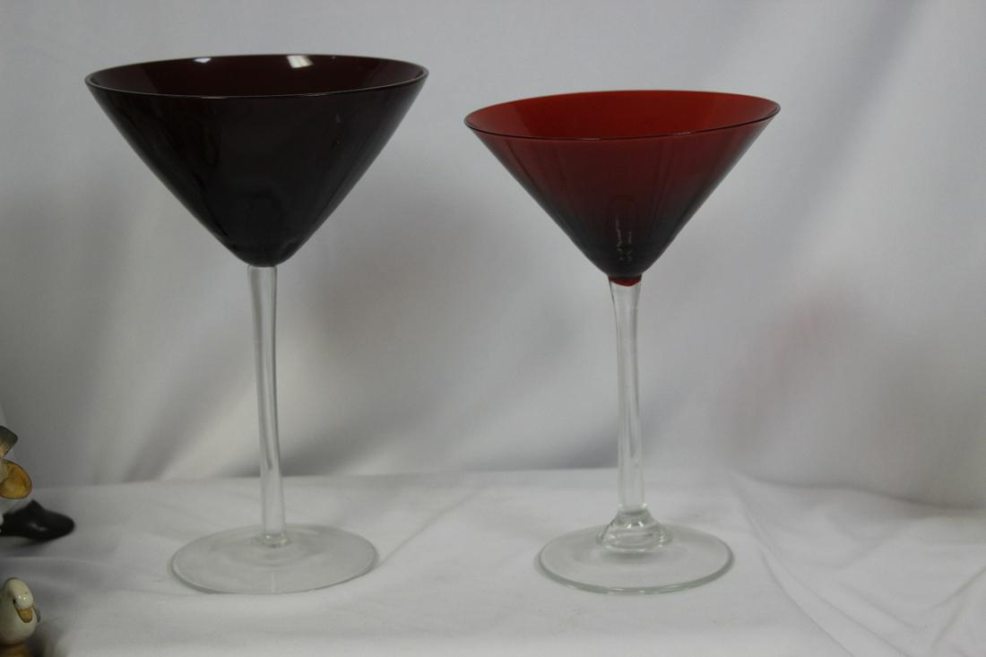 Lot of TwoRuby Red Glass Stem Cups: taller=8"