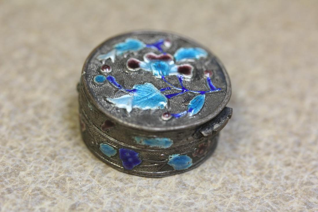 Antique Chinese Enamel Pill Box: 19th century - marked "China" - approximately 1" in diameter