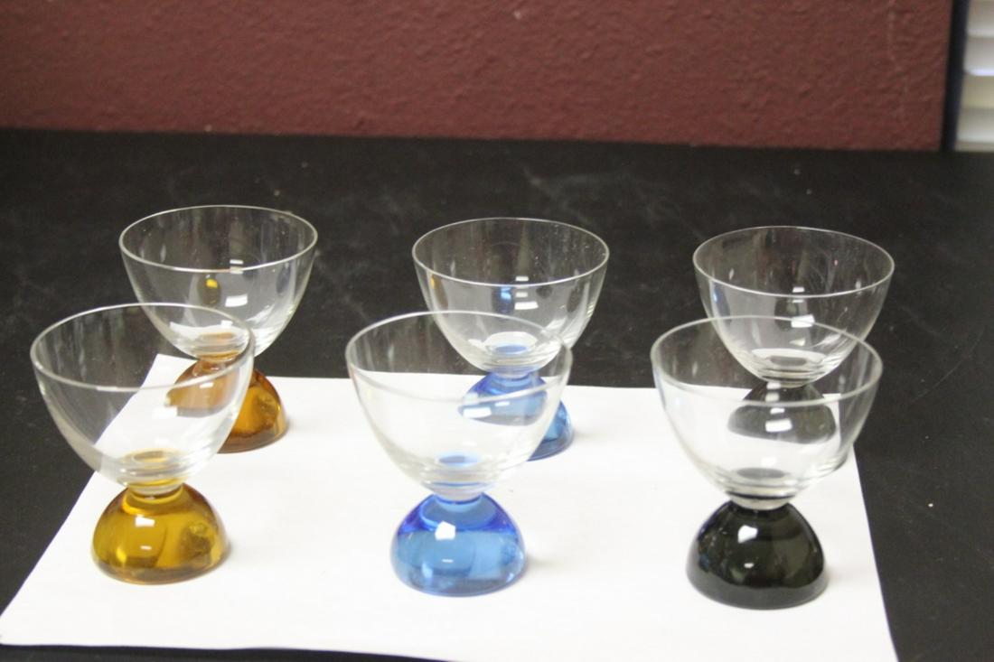 Three Sets of 2 Colour Base Glasses: Solid glass bottom - each measures 3 1/8" tall