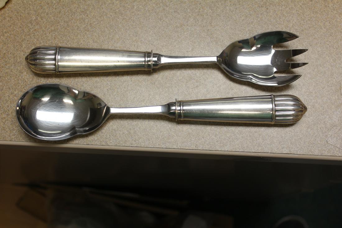 Set of 2 Serving Fork and Spoon: Jorge Jensen style - unmarked - each approximately 10" long