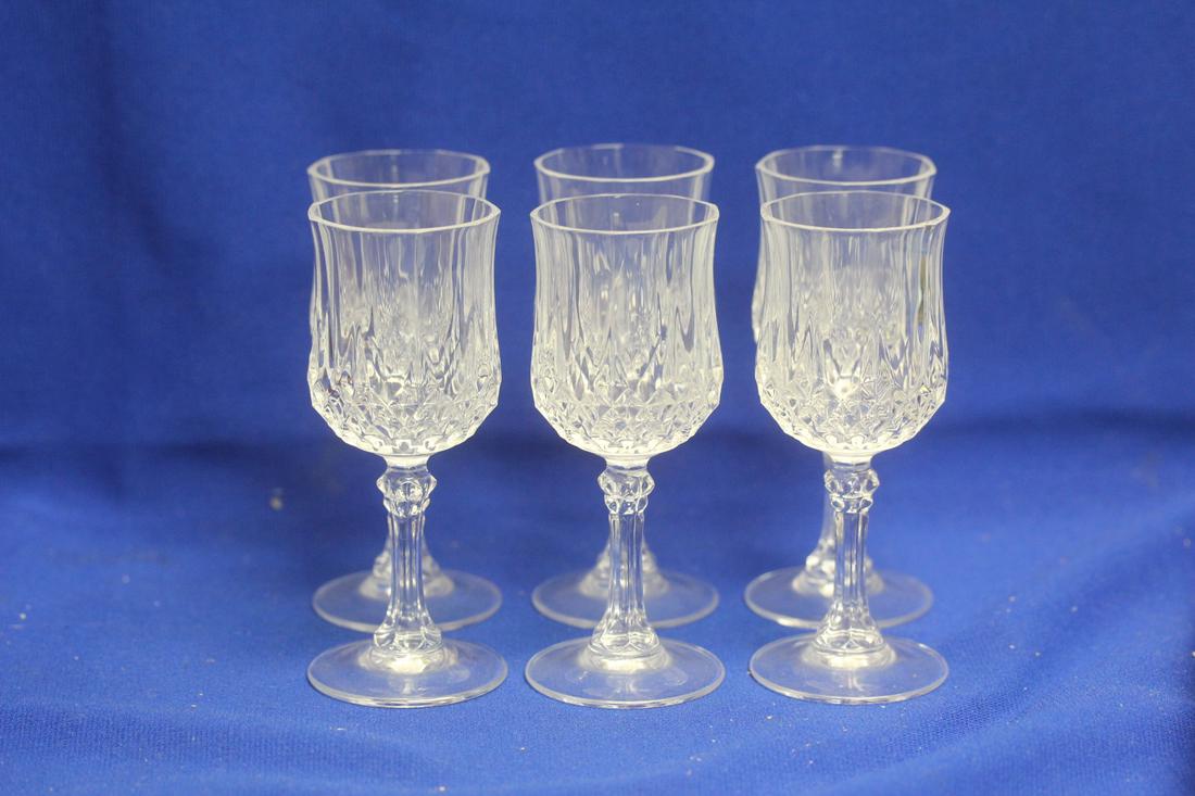 Set of 6 Cut Glass Stem Cups: each: 4 5/8" tall