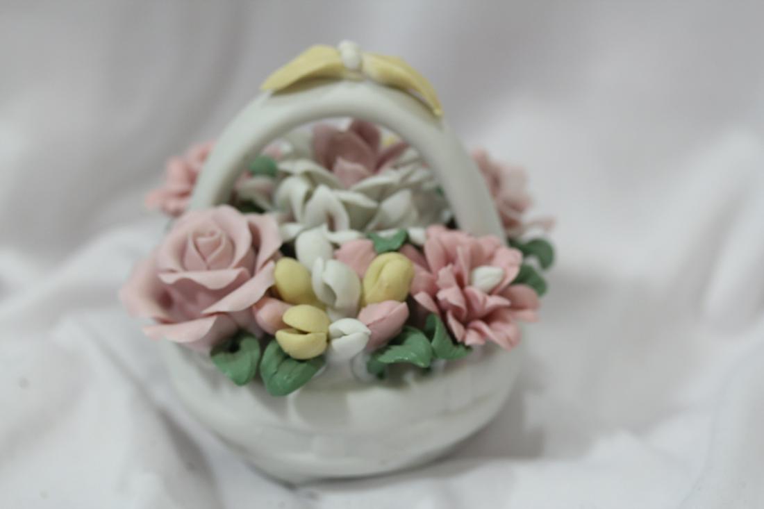 A Ceramic Floral Basket: 4 1/8" tall