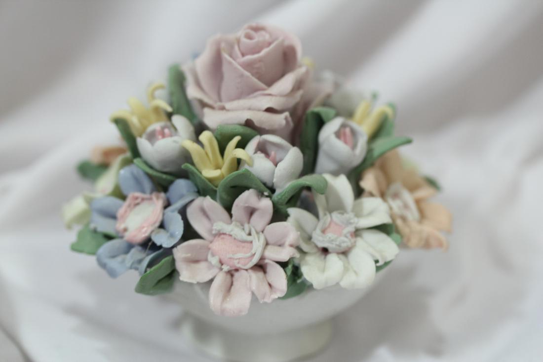 A Ceramic Floral Basket: 4" tall