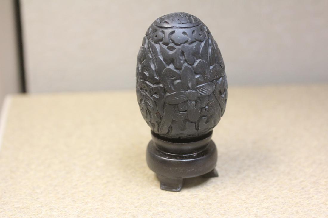Chinese Cinnabar-Style Egg on Stand: 2 3/8" long without the stand
