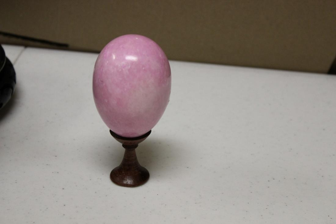 A Pink Gem Stone Egg With Stand: 3" long