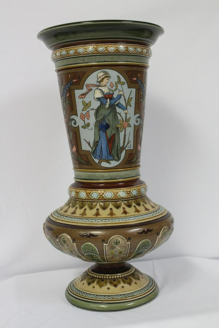 A Mettlach Vase: 12 3/4" tall - good looking vase - please note: restored, broken and glued back, chip