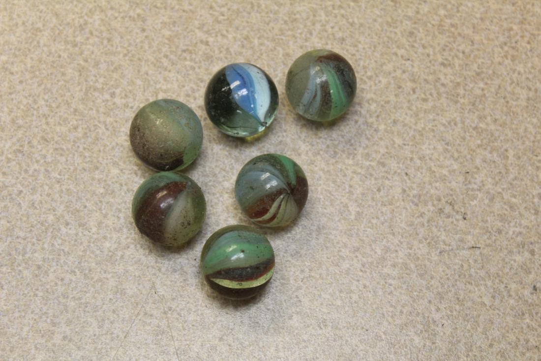 Lot of 6 Vintage Glass Marbles: 7/8" in diameter