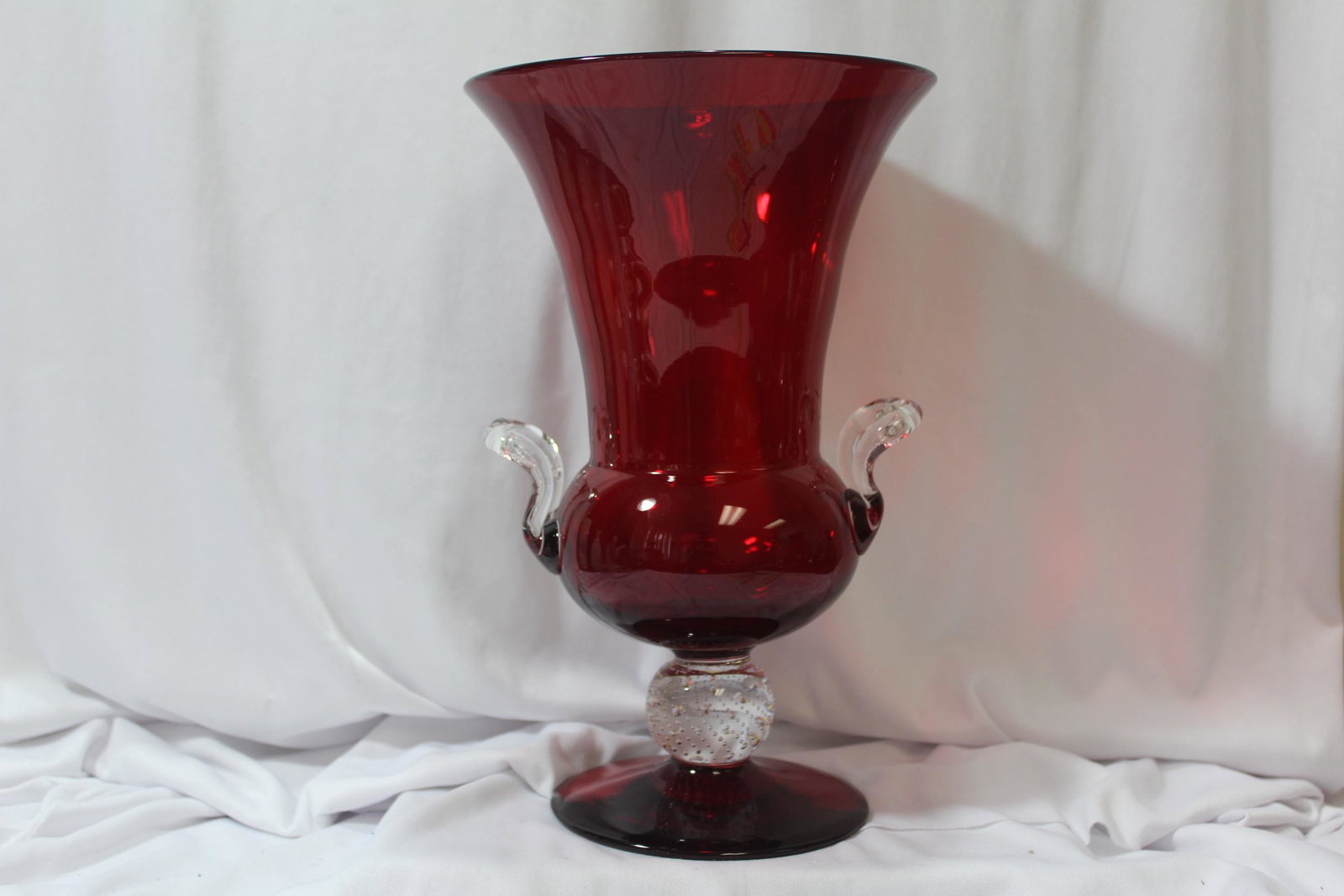 A Ruby Red Glass Urn: 11 3/8" tall - possibly a pair point