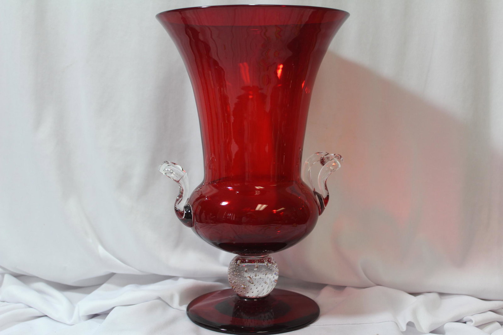 A Ruby Red Glass Urn: 11" tall - possibly a pair point