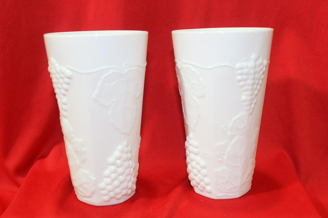 A Pair of Milk Glass Cups: 5 7/8" tall each