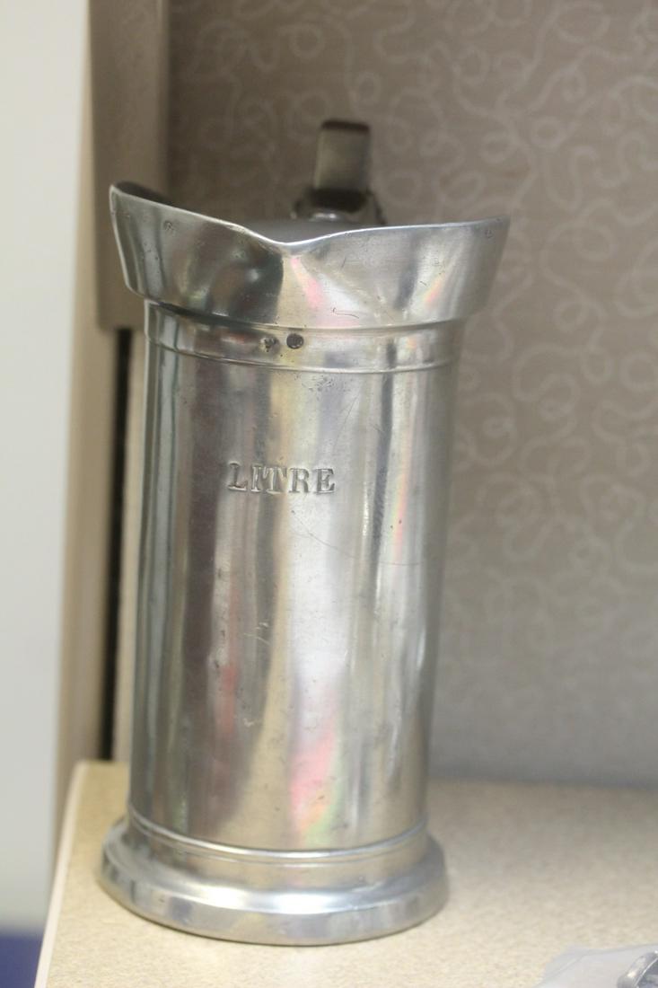 Antique Pewter Pot: various marking all over, however exact origin unknown - 8 3/4" tall