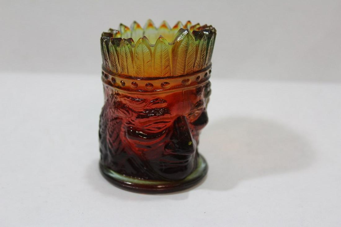 A Vintage Amberina Glass Chief Toothpick Holder: marked "V" - 3" tall