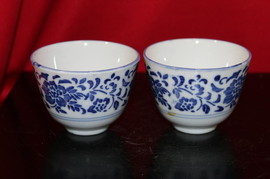 A Lot of Two Chinese Blue and White Tea Cups: 2 3/4" indiameter each