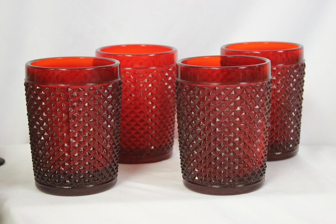Lot of 4 Ruby Red Glass Tumblers: 4 1/4" tall