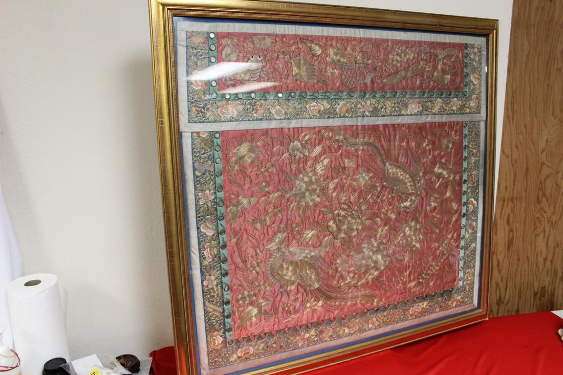 A Chinese Embroidery: Signed on the back - most likely 19th century - possibly imperial - overall= 42" x 39 1/2" - please note: Wire transfer only on this item