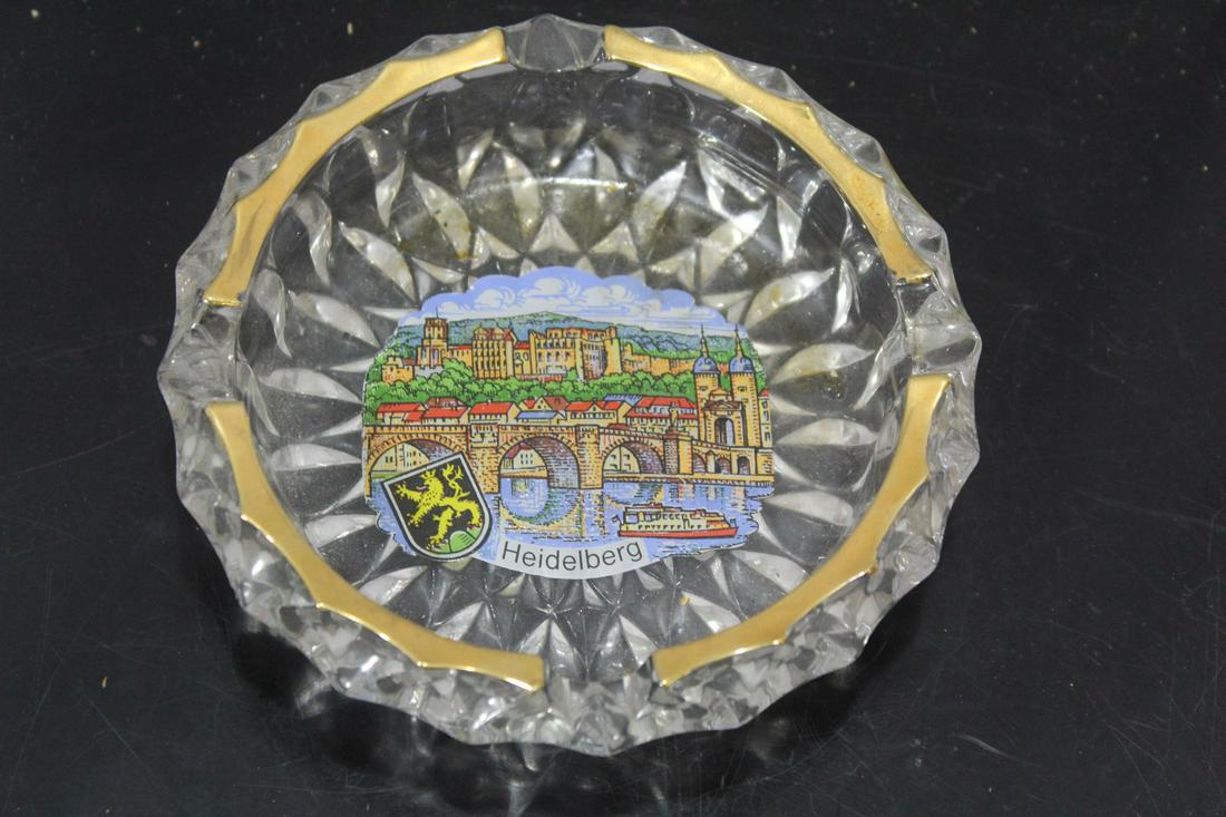 A Vintage Heidelberg Crystal gold Ashtray: German - 5 1/2" in diameter