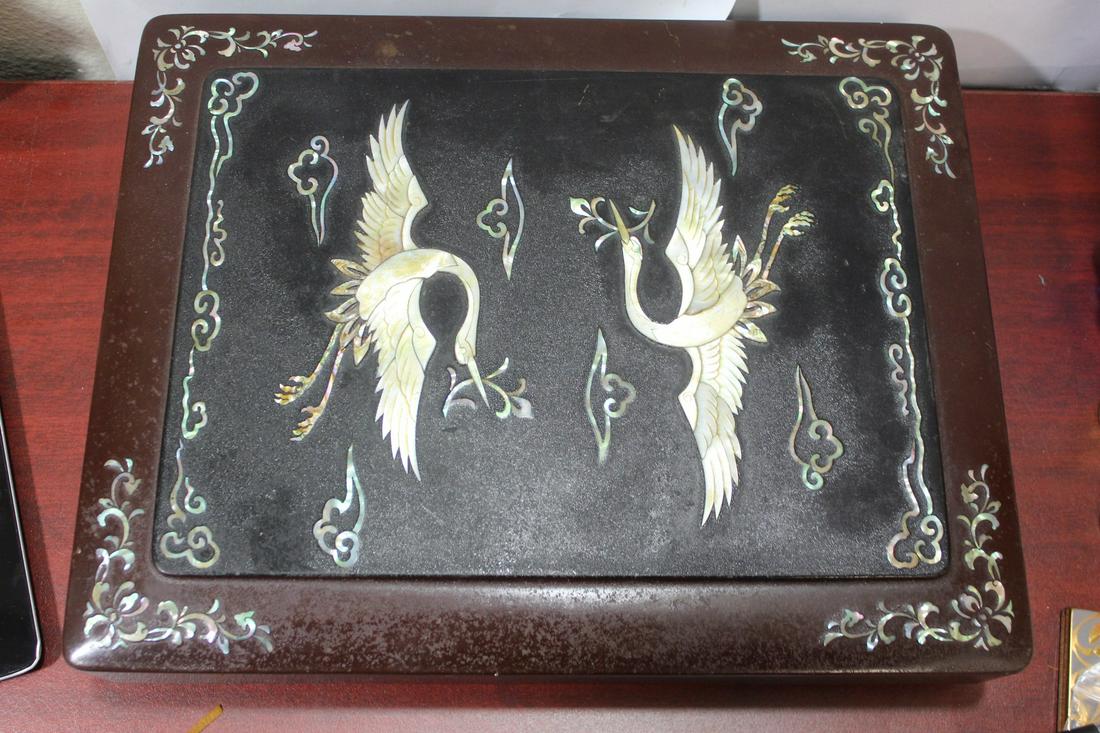An Antique Mother of Pearl Asian Lacquer Document Box: most likely Korean - 13" x 10 1/2" x 2 3/8"