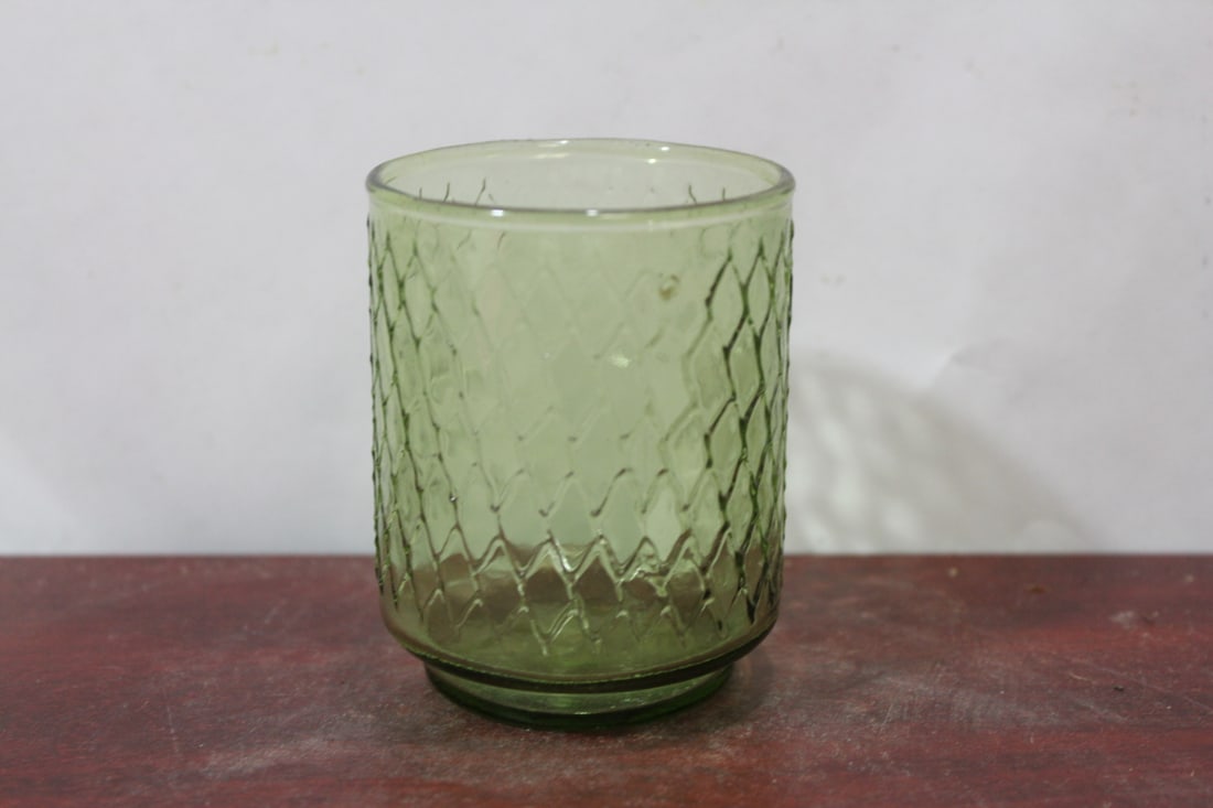 A Small Green Glass Cup: 3 inches tall