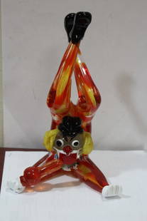 A Rare Murano Artglass Clown: Alfredo Barbini style - J.L.Co - Venetian art figurine - Italian - unusual form - 9" tall