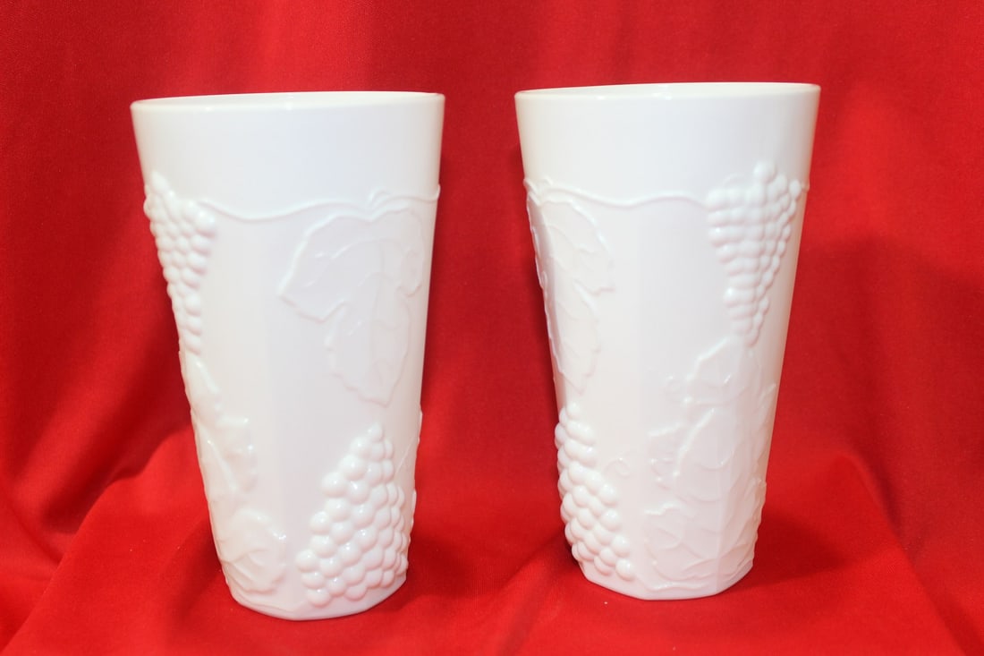 A Pair of Milk Glass Cups: 5 7/8" tall each