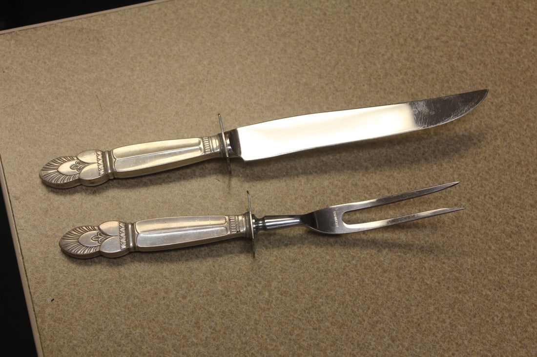 Sterling Handle Serving Knife and Fork: Georg Jensen style or copy - 10 3/8" long