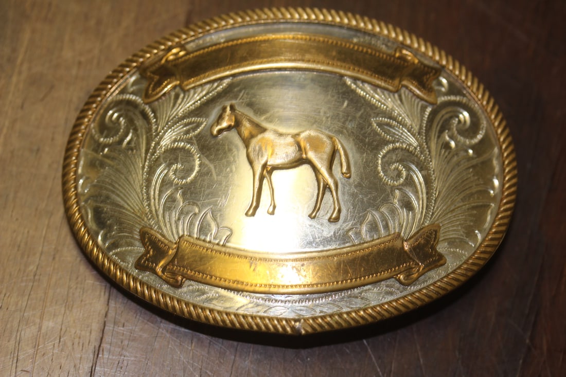 A Johnson Belt Nickel Silver Belt Buckle: 3 3/4" across