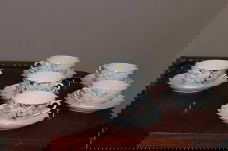 A Set of 6 Noritake Azalea Pattern Cup and Saucers: Red and Green Mark