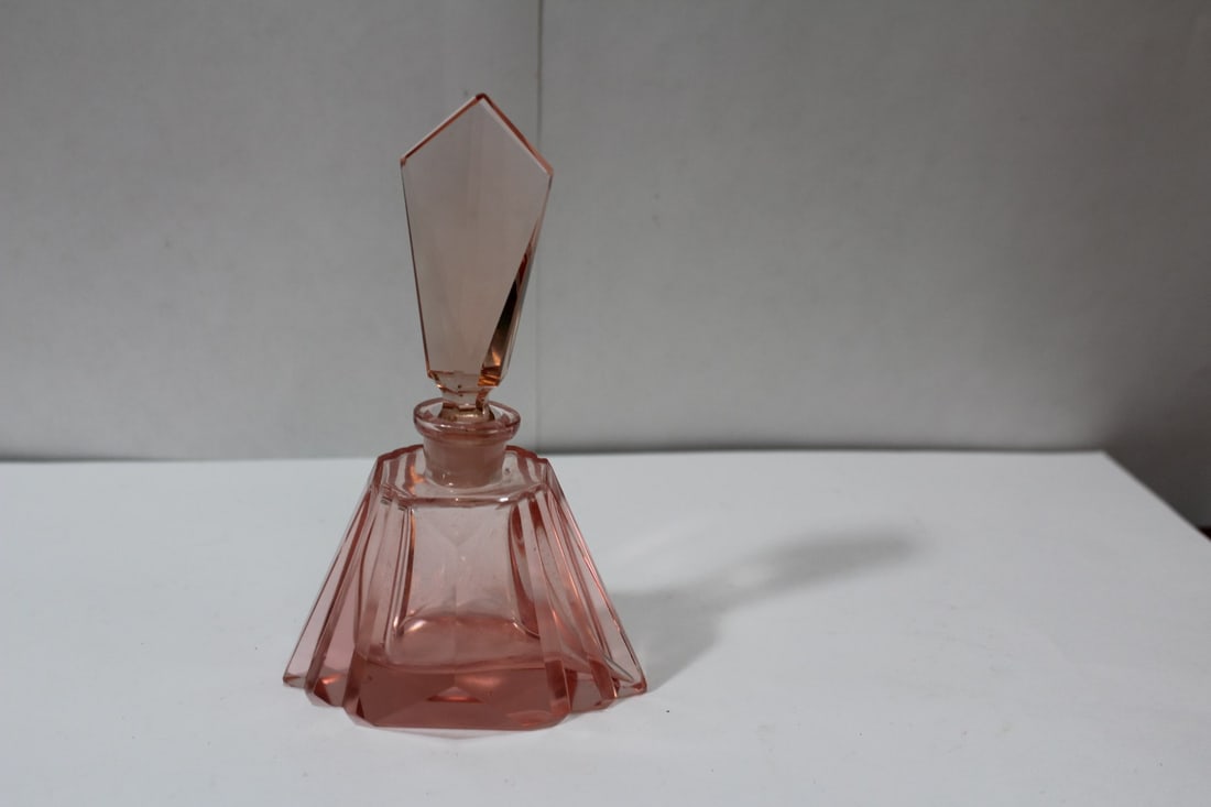 A Pink Glass Perfume Bottle: 5 1/4" tall