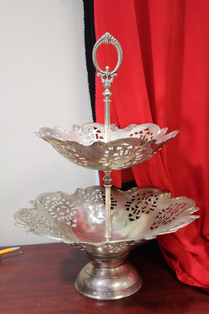 A Silverplated Double Tier Serving Tray: 14 3/4" tall - can be disambled