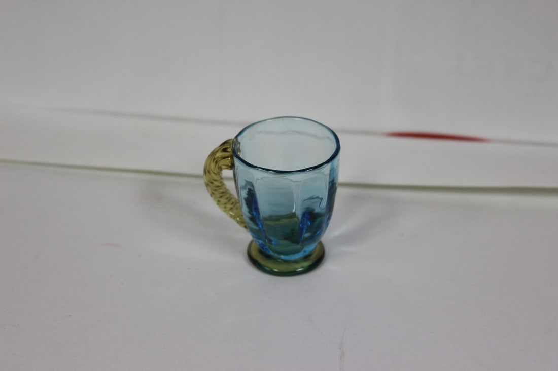 A Teal Blue Miniature Glass Cup: 2" tall