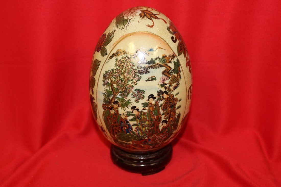 A Satsuma Style Egg on Stand: 8" tall in overall