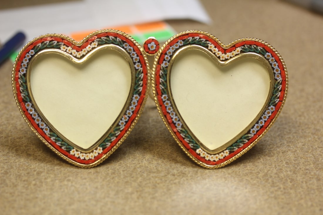 Micro Mosaic Heart Shape Picture Frame: twin hearts - 5 1/4" long