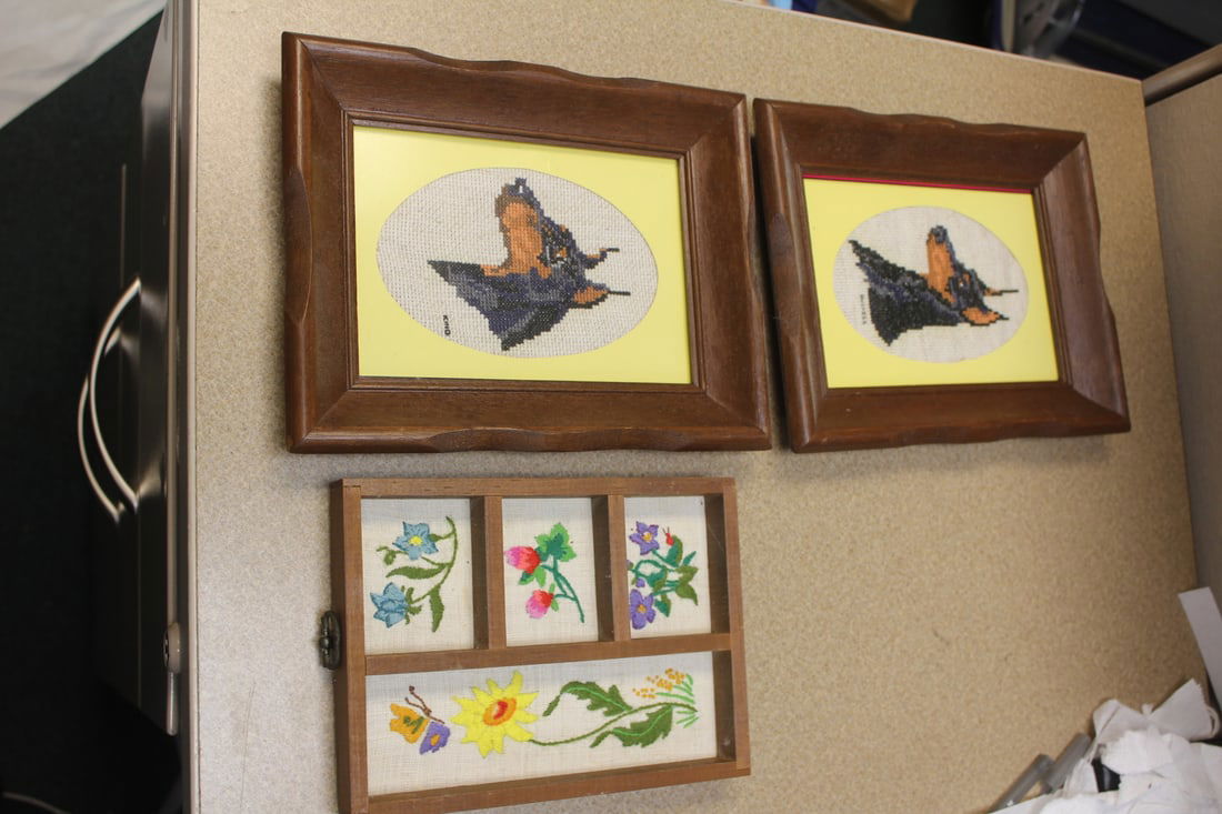 Lot of 3 Needleworks: largest= 7 1/2" x 9 3/8"