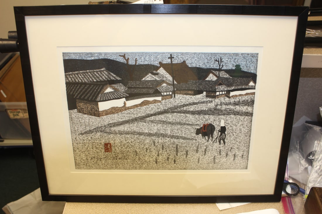 Kiyoshi Saito Japanese Woodblock Print: signed and stamped - framed - overall= 22" x 17 1/4"