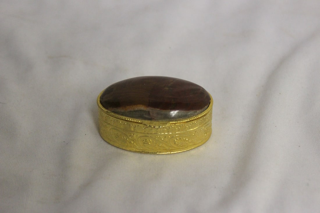 A Metal and Stone Pill Box: 2" in diameter