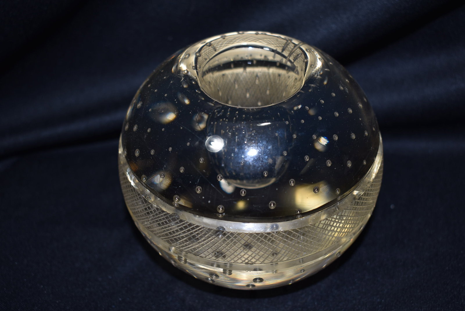 A Control Bubble Glass Candlestick: 4" tall