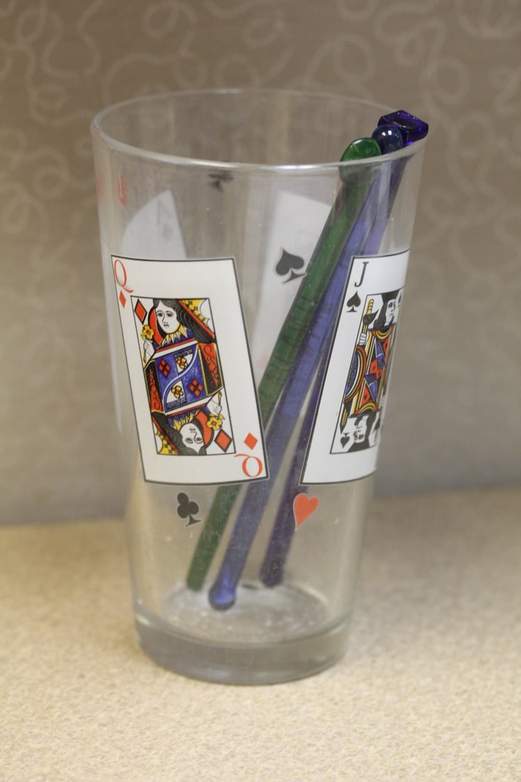 Poker highball tumbler: with stirs, tumbler= 5 3/4" tall