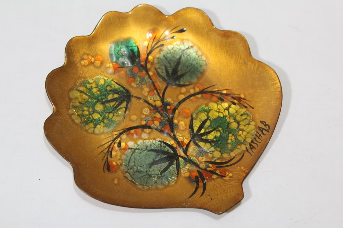An Enamel Ashtray: signed: Sascha B. - Mid century modern - 5 7/8" in diameter