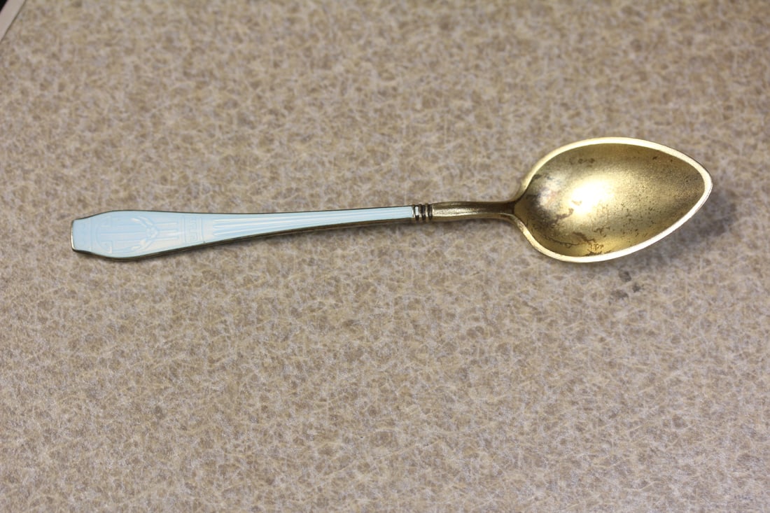 Sterling Enamel Spoon: marked 925 - possibly by David Anderson - 4 3/8" long