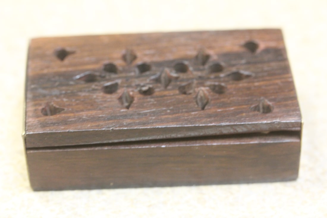 Wooden Pierced Pill Box: wood - 2 3/4" across