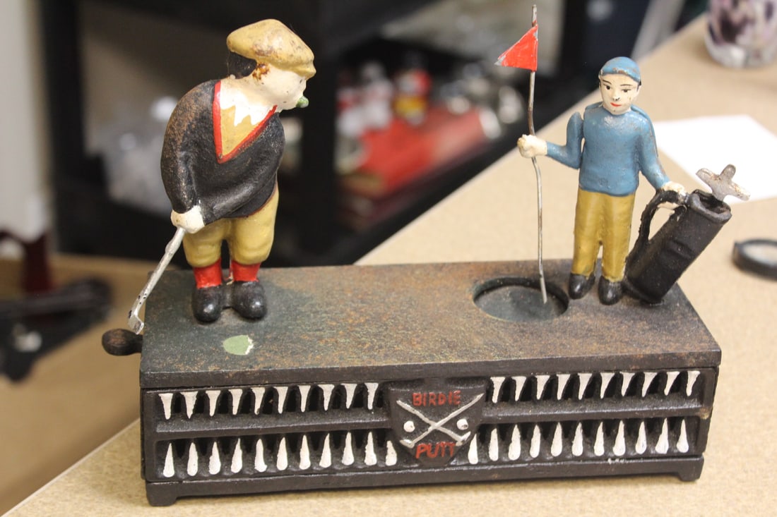 Golf Cast Iron Mechanical Bank: 8 1/4" across