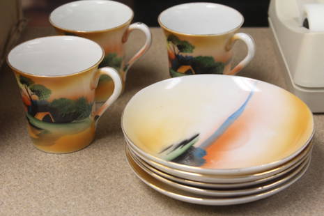 Japanese Nippon 3 Cups and 5 Saucers: cup= 2 3/4" tall