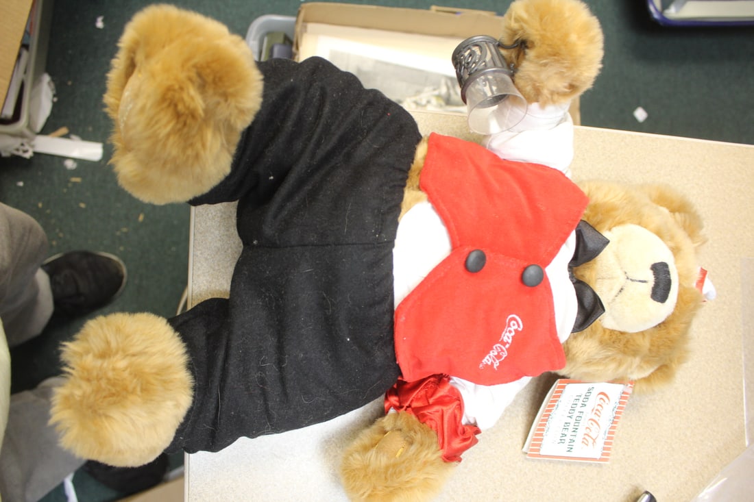 Vintage Coca-Cola Soda Fountain Teddy Bear: approximately 18" tall