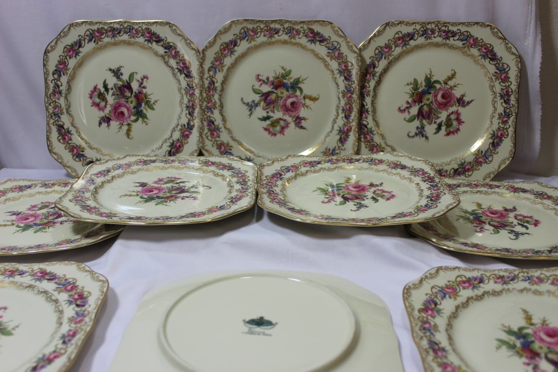 Set of 10 Rosenthal Square Plate: Vienna pattern - please note: two of them has an underchip, hardly noticeable - 8 1/4" quare