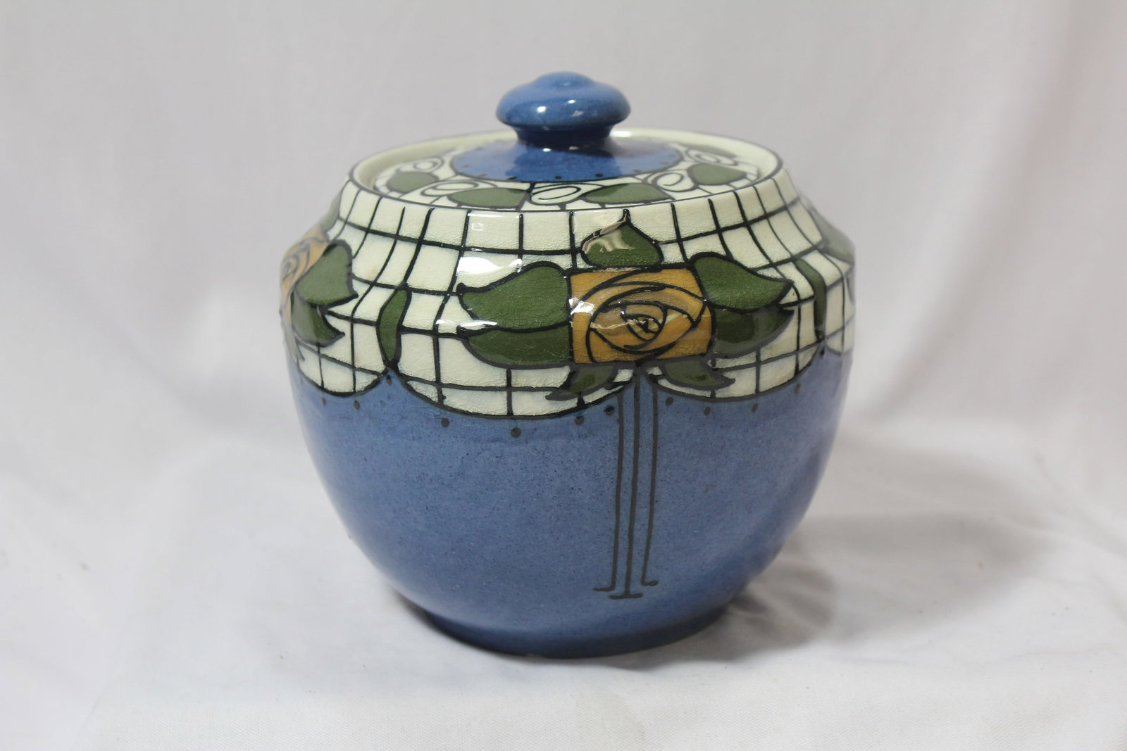 A Bursley Ware, England Pottery Jar: please note: chip and restoration - as found - 6 3/8" tall